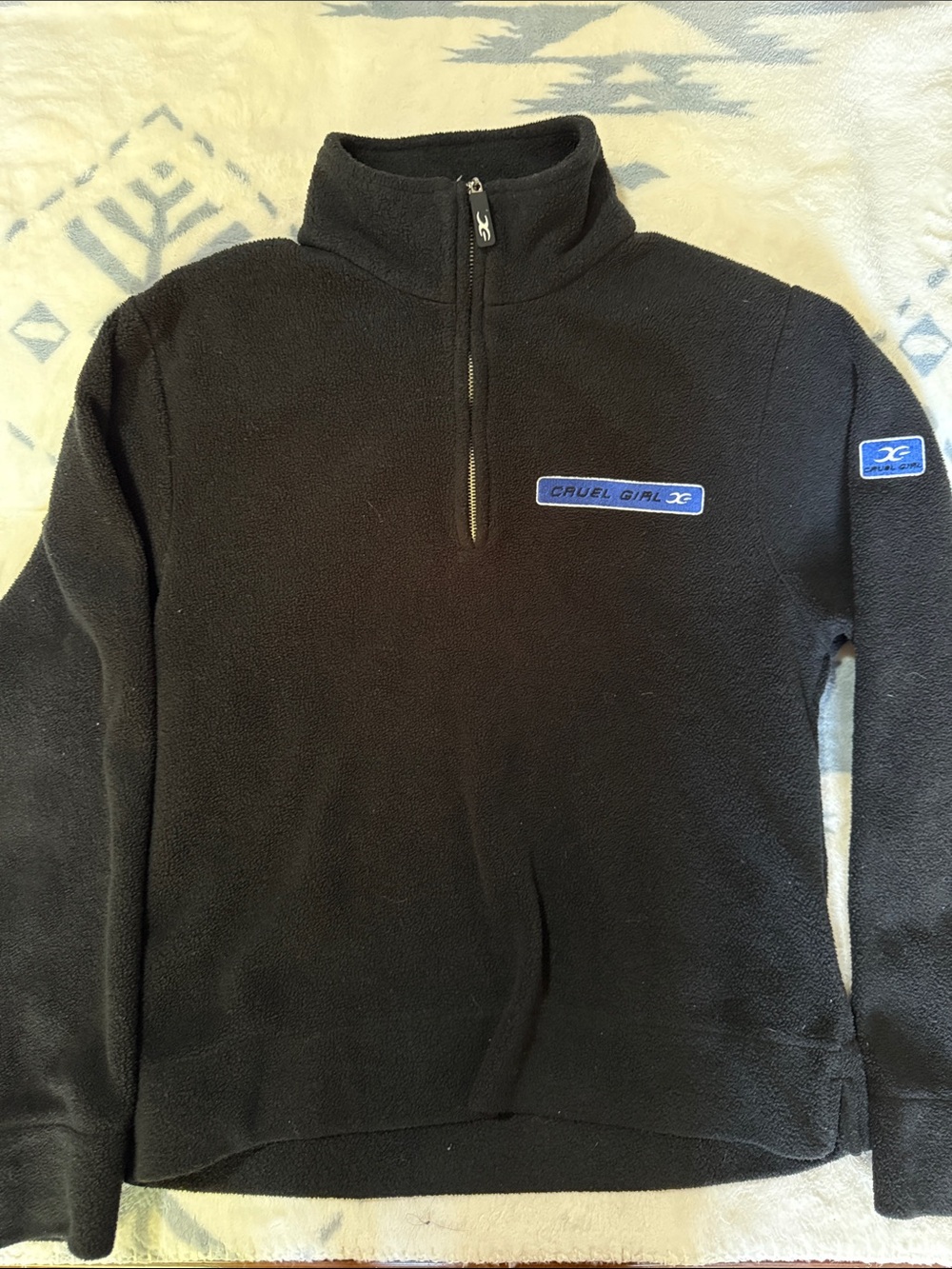 Cruel Girl Black Half-Zip Fleece Pullover with Blue Logos